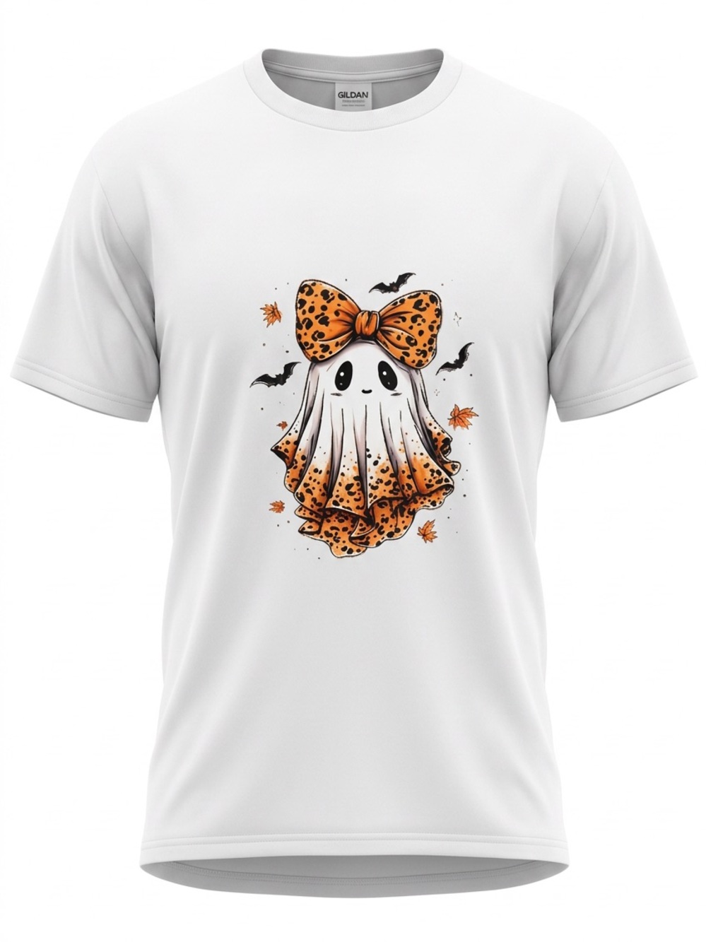 Gildan White Halloween Ghost Bow Tie 100% Cotton T-Shirt Size XL-POD